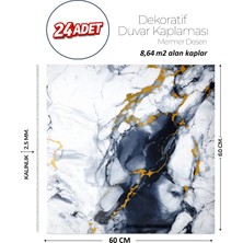Brano 60X60 cm Kendinden Yapışkanlı Duvar,banyo,tezgah Arası Mavi-Siyah Mermer-24 Adet