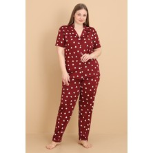 Wordex Mrn 2853 Minik Kalpli Milan Kumaş Kısa Kollu Düğmeli Büyük Beden Kadın Pijama Takımı