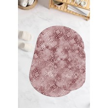 PremiumPort Yıkanabilir Oval Banyo Paspası Seti, Kaymaz, Dijital Baskılı, 2'li
