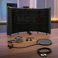 Midex PF-43PS Mikrofon Ses Yalıtım Paneli 5 Bölümlü Ayaklı 69x26cm (Filtre Sünger Shock Mount Kablo Hediye)