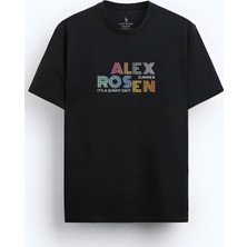 Alex Rosen Unisex Oversize Bisiklet Yaka Baskılı Kısa Kollu Siyah Tişört