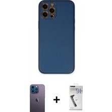 Marsilyan™- iPhone 12 Pro Kılıf Yadigar Klasik - Şeffaf Uv Polymer Nano Ekran Koruyucu + Mavi Neon Fosforlu Kamera Lens