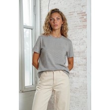 Cor Semi Fit Pamuklu Çizgili Kadın T-Shirt