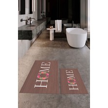 PremiumPort Yıkanabilir Çiçekli Kaymaz Banyo Halısı ve Klozet Takımı Seti