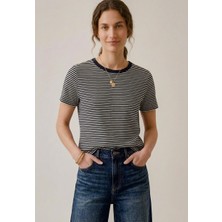 Cor Semi Fit Pamuklu Çizgili Kadın T-Shirt