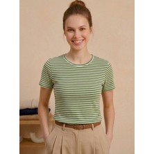Cor Semi Fit Pamuklu Çizgili Kadın T-Shirt