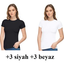 Tutku 6'lı Tutku Elit 2202 Sıfır Yaka Kadın Tişört +3 Siyah +3 Beyaz