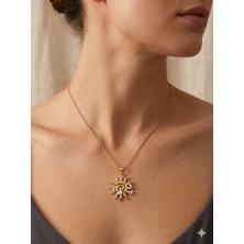 Allwin Kadın Güneş Kolye Gold Renk Spiral Detaylı Zirkon Taşlı-Işıltılı Kadın Kolye  Modern Takı Tasarımları  Spiritüel Takılar-Şık-Minimalist-Tarz-Yazlık