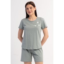 Vienetta Pamuklu Kadın Kısa Kol Şortlu Pijama Takım, 601050