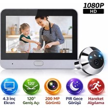 1080P Hd Akıllı Kapı Dürbünü – 4.3” Ekranlı, Gece Görüşlü, Hareket Sensörlü Güvenlik Kamerası