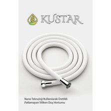 Kustar Nano Silikon Patlamaz Yırtılmaz Ezilmez Duş Hortumu 150 cm Beyaz Banyo Duş Hortumu