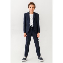 Rüyam Çocuk Gofre Erkek Çocuk Tişörtlü Takım Elbise Blazer Ceket Pantolon 3’lü Takım