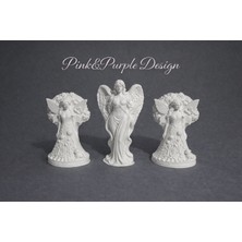 Pink & Purple Pink&purple Desing Hobi Amaçlı Boyanabilir Dekoratif Melek Figürlü 3'lü Biblo Seti