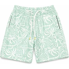 Vovido Erkek Çocuk Mint Yeşili Desenli Deniz Şortu – Hızlı Kuruyan, Lastikli, Bağcıklı Yazlık Şort 26998Y