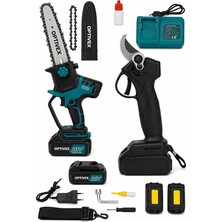 Optivex 2'li Set Budama Makası Budama Testeresi 4 Bataryalı