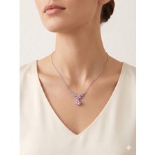 Allwin Pembe Çiçekli Sallantılı Çelik Kolye Markiz Kesim Taşlı Sallantılı Yuvarlak Kristal Kolye Kadın Takı Hediye  Zarif Çiçek Kolye  Şık
