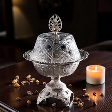 Dülger Avm Lüks Metal Ayaklı Cam Kapaklı Lokumluk - Gold Desenli Dekoratif Şekerlik - Söz Nişan Çikolata Sunumluğu ve Ikramlık