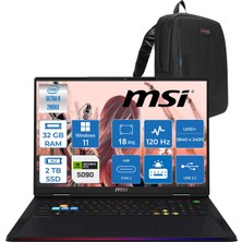 Msi Raider 18 Max Hx A2WJ-1059TR Intel Core Ultra 9 290HX Plus 32GB Ddr5 2tb SSD Rtx 5090 24GB 175W Windows 11 Home 18” Uhd+ (3840X2400) Miniled 120HZ IPS Oyuncu Bilgisayarı 1059TRH02 + Zetta Çanta