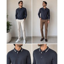 Sofun Osyho Kumaş Çizgili Polo Yaka Erkek Sweatshirt