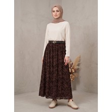 Miostil Flok Baskı Etek-Kahve