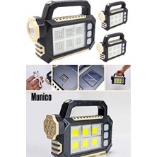 Munico Profesyonel Su Geçirmez Kamp Feneri USB Solar Şarjlı 2800 Mah Lityum Pil 3 Fonksiyonlu 8-10 Saat