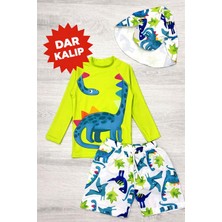 Vovido Güneş Korumalı (DAR KALIP) Boneli Karakter Desenli Deniz Şortlu Mayo Takım 2104Y