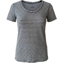 Dukoft Kadın Lacivert Beyaz Çizgili U Yaka %100 Pamuklu Slim Fit Tişört