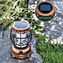 Munico Retro Güneş Enerjili Kamp Lamba Şarj Edilebilir, 2 Mod, 7-12 Saat Çalışma Süresi, Telefon Şarj Cihaz
