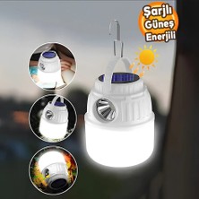 Munico Dekoratif Kamp Lambası LED Beyaz Işıklı El Feneri Şarjlı Işıldak Portatif 30 W Şarj Güneş Enerjili