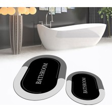 PremiumPort Dijital Baskılı Kaymaz Taban Yıkanabilir Oval Banyo Paspas Takımı