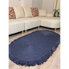 MaVaux Natura Nil Serisi Bambu Lacivert, Hasır Örgü Oval Saçaklı Jüt Kilim Doğal El Yapımı