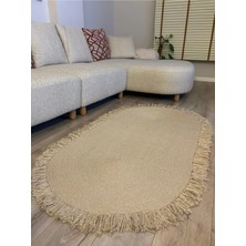 MaVaux Natura Bej Burgu Halat, Hasır Örgü Oval Saçaklı Jüt Kilim Doğal El Yapımı