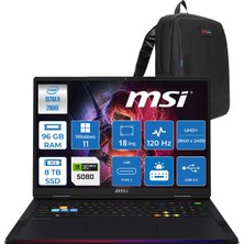 Msi Raider 18 Max Hx A2WI-1040TR Intel Core Ultra 9 290HX Plus 96GB Ddr5 8tb SSD Rtx 5080 16GB 175W Windows 11 Pro 18” Uhd+ (3840X2400) Miniled 120HZ IPS Oyuncu Bilgisayarı 1040TRP25 + Zetta Çanta