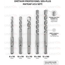 Endüstriyel Ümit Yapı Market Sds Plus Matkap Ucu Seti 8-10-12MM 5li Paket - Beton Taş Duvar Delme Karbür Elmas Uçlu Delici Set 160 mm