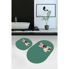 PremiumPort Yıkanabilir Köpek Desenli Oval Banyo ve Klozet Takımı, Dijital Baskılı