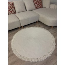 MaVaux Natura Nil Serisi Krem , Hasır Örgü Yuvarlak Saçaklı Jüt Kilim Doğal El Yapımı