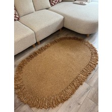 MaVaux Natura Nil Serisi Hasır Görünümlü , Hasır Örgü Yuvarlak Saçaklı Jüt Kilim Doğal El Yapımı