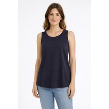 Dukoft Kadın Lacivert Bisiklet Yaka Tencel Liyosel Kolsuz Basic Tişört