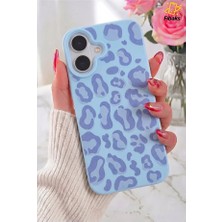 Fibaks iPhone 16 Kılıf Mavi Leopar Şık Tasarımlı Premium Ince Soft Silikon