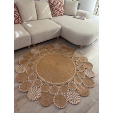 MaVaux Natura Nil Serisi Papatya Model – El Örgüsü Hasır Görünümlü Modern Dekorayson Kilim, Salon Kilimi