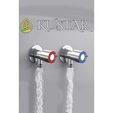 Kustar 2'li Inox Aç Kapa Sıcak Soğuk Su Ara Musluğu Taharet Musluğu Batarya Flex Bağlantı Musluğu