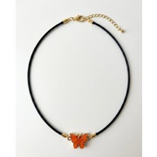 Lumea Mama “amber Butterfly Minimal Kolye – Gold Detaylı Siyah Ip Kolye” 🦋
