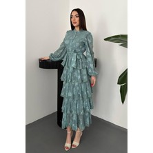 Nils Butik Çiçek Işlemeli Kat Kat Tül Midi Elbise