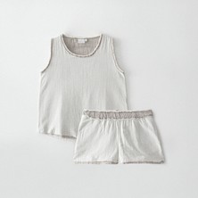 Ecocotton Melsa Kadın Şortlu Pijama Takımı %100 Organik Pamuk Müslin Açık Gri