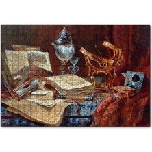 Özgürce Kum Saati, Dürbün, Usturlab ve 120 Parça Ahşap Puzzle Seti