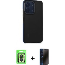 Marsilyan™- Redmi 13C Kılıf Eksen Işık - Siyah 3D Antistatik Hayalet Cam Ekran Koruyucu + Siyah Raze Metal Kamera Lens
