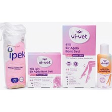 Vi-Vet Sir Ağda Bandı Seti 4’lü Set 41’li Vücut + Yüz Bandı + Temizleme Yağı + Ipek Pamuk 70 Adet Hassas Ciltler Için