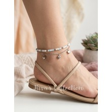 Çift Katlı Kalp Charm Halhal – Pastel Boncuklu Zarif Ayak Bilekliği