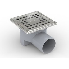 Feha Çekvalfli 10*10 Paslanmaz Çerçeve ve Izgaralı Yer Süzgeci Yandan 50MM Çıkışlı