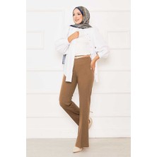 Kç Beli Lastikli Ispanyol Paça Pantolon Latte